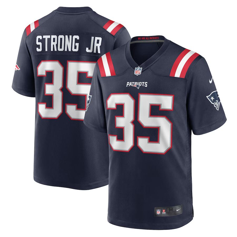 Men New England Patriots 35 Pierre Strong Jr. Nike Navy Game Player NFL Jersey